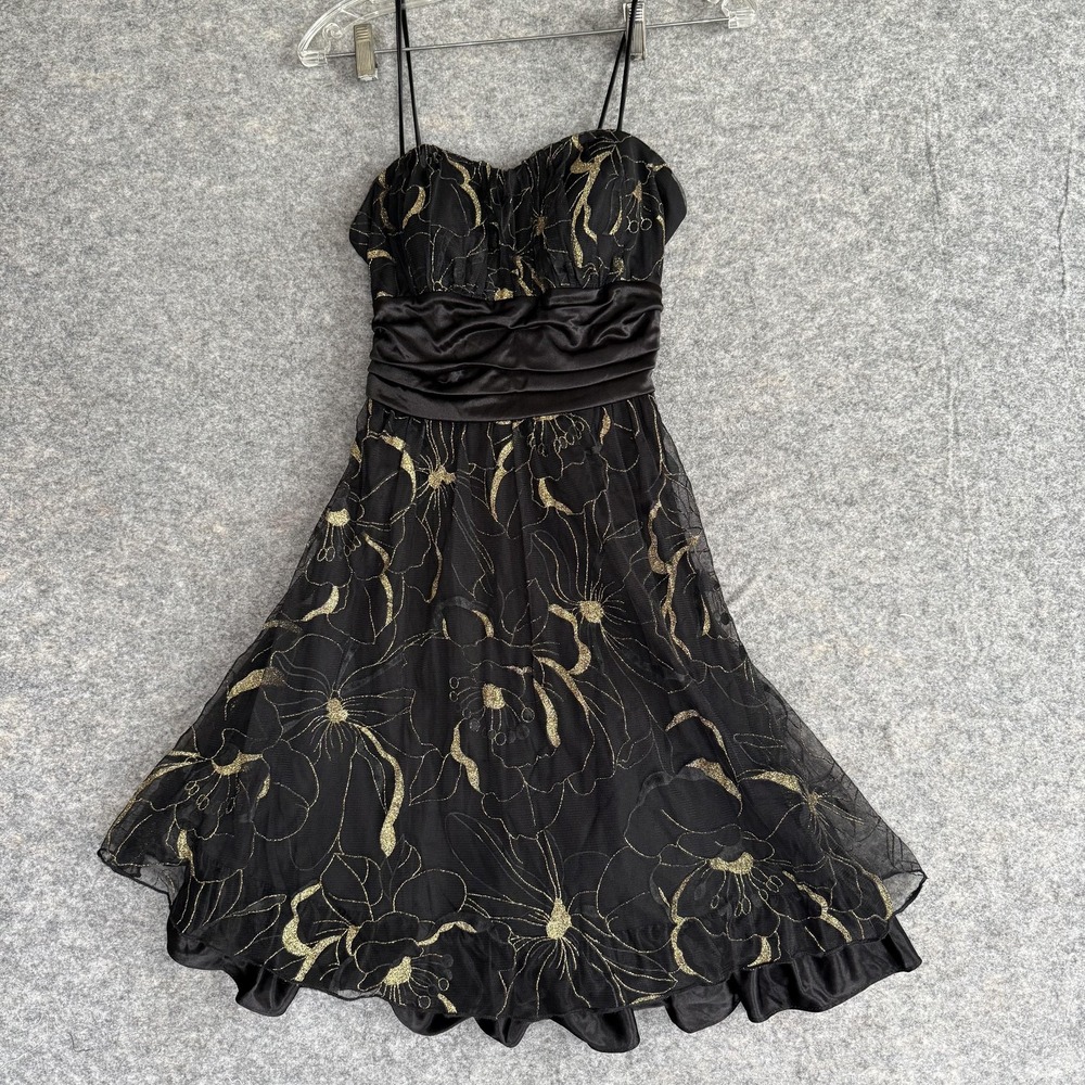 Coquette Dress Womens Medium Black Gold Floral Made USA Satin Waist‎ Whimsigoth